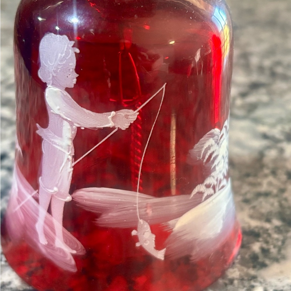 Vintage 70s Westmoreland Cranberry Glass Bell-featuring Mary Gregory - Picture 5 of 6